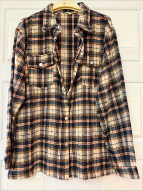 Flannel shirt by kori size medium. Straight hem, metal snaps